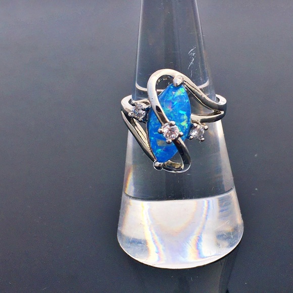 Sterling Silver Blue Opal Promise Ring 925 - Picture 4 of 5